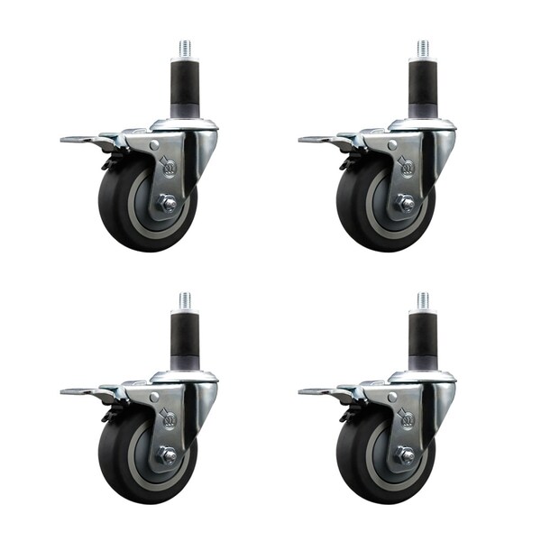 Service Caster 3.5'' Thermoplastic Rubber Swivel 1-1/4'' Expanding Stem Caster Set Total Lock Brake, 4PK SCC-EXTTL20S3514-TPRB-114-4 - main